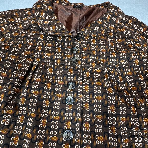 Lapis Blazer Women Large Brown Circle Print Cropped Suit Office Corporate Jacket - Picture 6 of 11